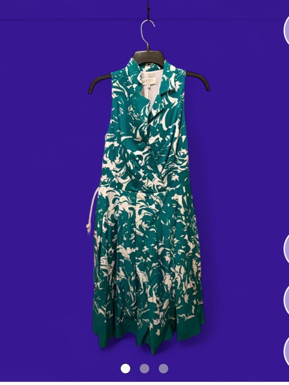 Kasper Teal and White Sleeveless Wrap Midi Dress